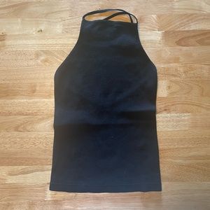 Free People Seamless Rib Cross Back Black Tank Top